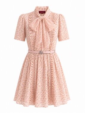 Gucci Blush Pink Floral Bow-Neck Mini Dress
